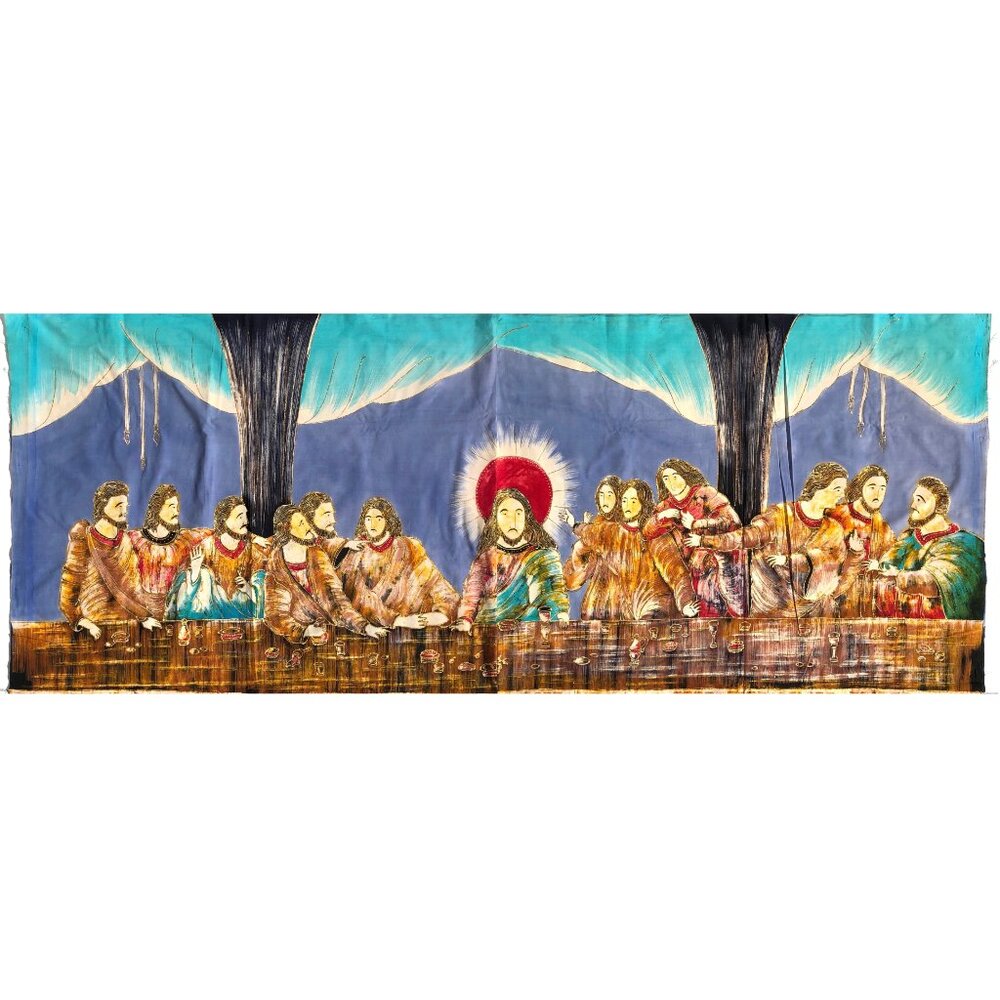 The Last Supper Batik Fabric Art Panel large vintage AS IS Jesus Christianity
